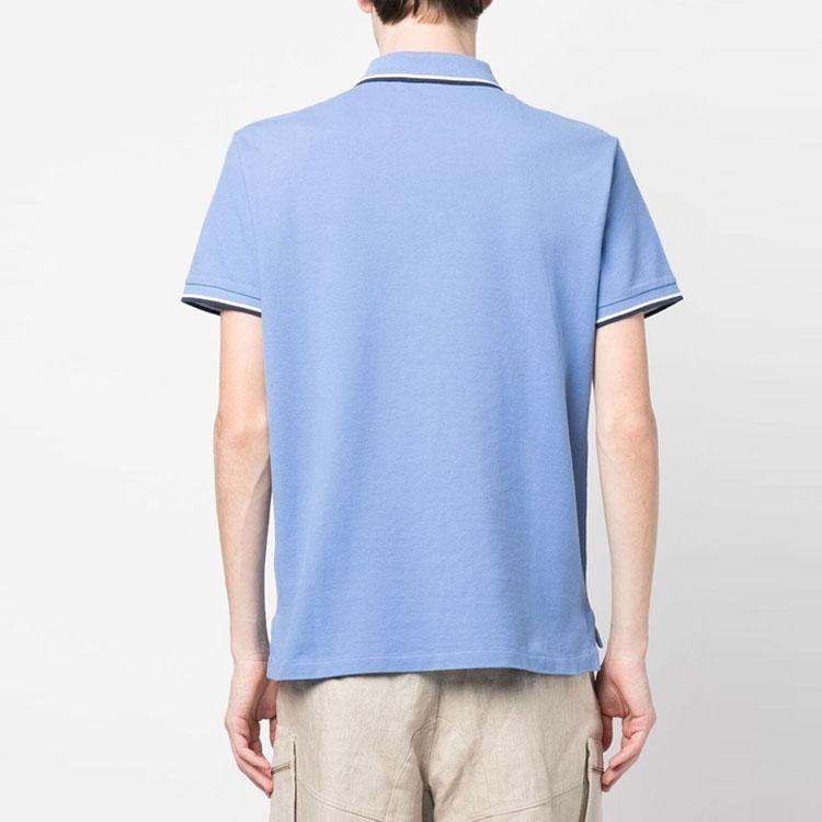 Polo Ralph Lauren Solid Color Small Logo Embroidered Striped Trim Short Sleeve Polo Shirt Men tops Blue 710842621-006