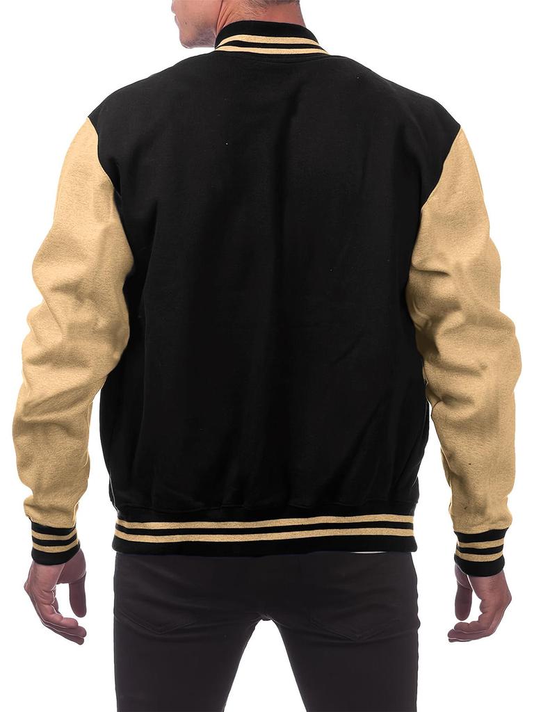 Men's Stand Collar Letter Print Baseball Cardigan Jacket