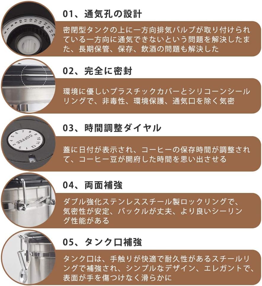 800ml Kaffee-Luftdichter Aufbewahrungsbehälter für Kaffee 200g Datum mit Ersatzventil und Löffel Dose, Bohnen, Tee, Snacks, Zucker, Aromen,