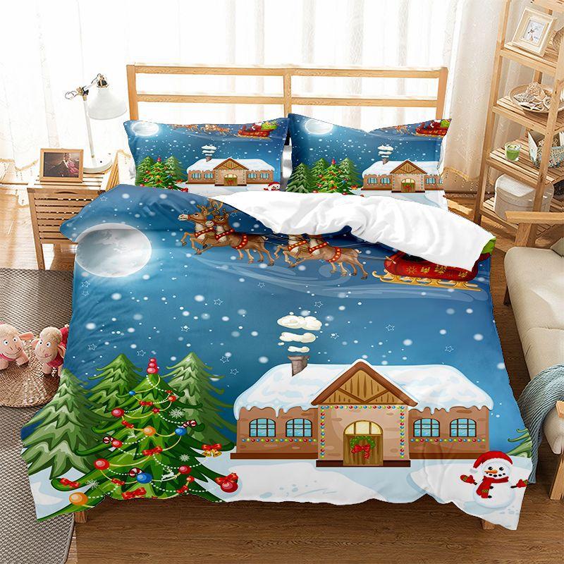 Happy Christmas Bedding Set 3D Printed Santa Claus Duvet Cover Set King Queen Single Double Size Kids Bedding Set No Sheet Gift