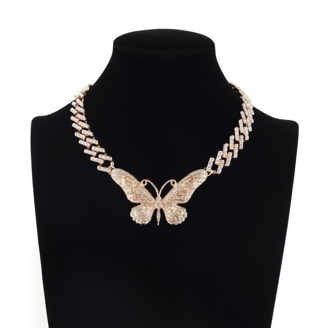 

Толстая кубинская цепочка с большой бабочкой, ожерелье для женщин, чокер со стразами, ювелирные изделия для девочек 45CM