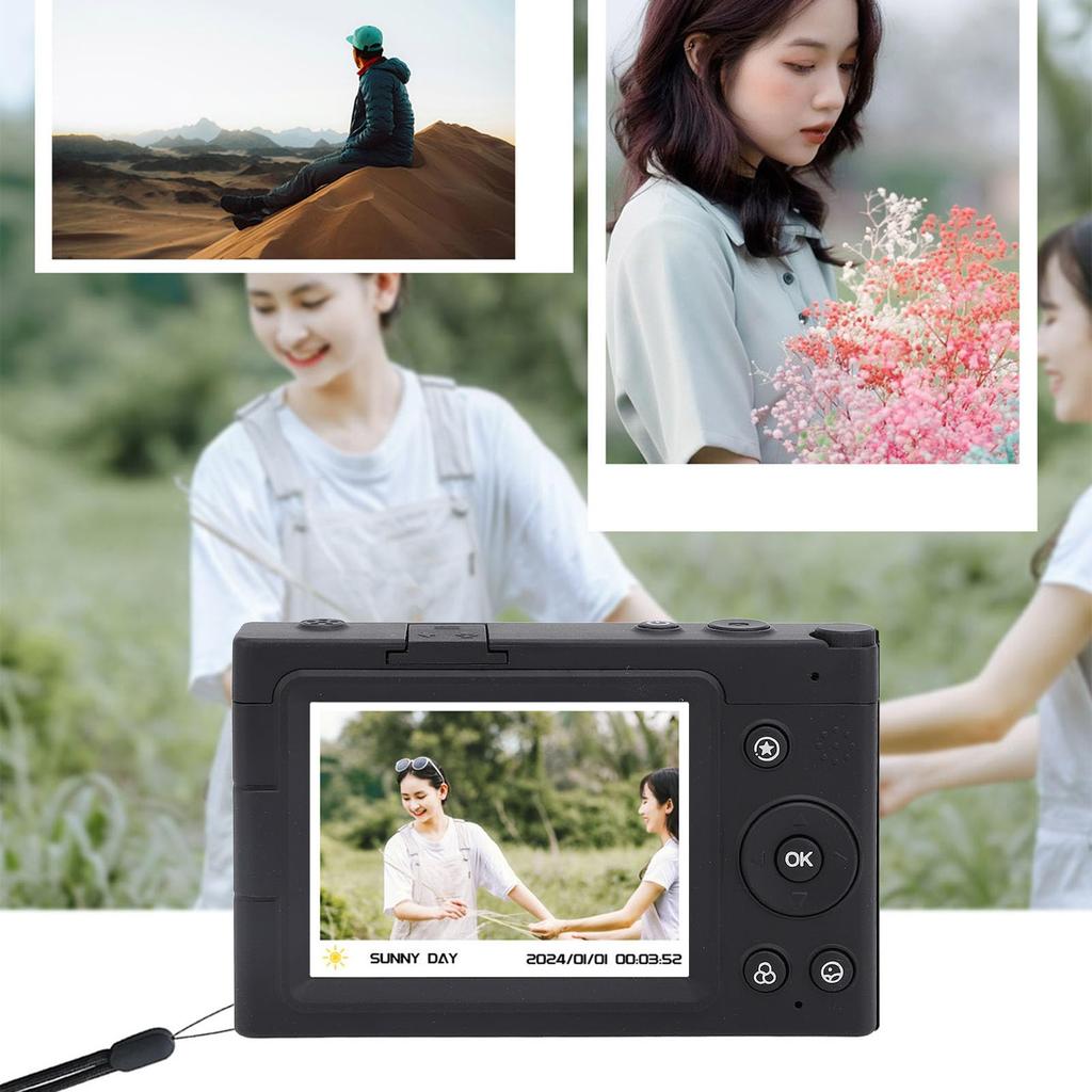 4K digitální fotoaparát, 48MP vloggingová kamera s 28x digitálním zoomem, automatické/manuální ostření, 2,83palcový displej, kompaktní cestovní videokamera s 80 retro filtry