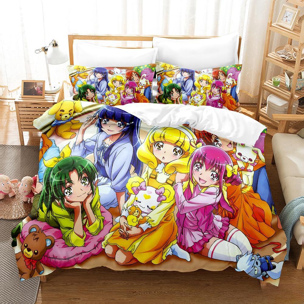 Smile PreCure! Bedding Set Single Twin Full Queen King Size Bed Set Adult Kid Bedroom Duvet Cover Sets 3D Print Kawaii Anime Bed