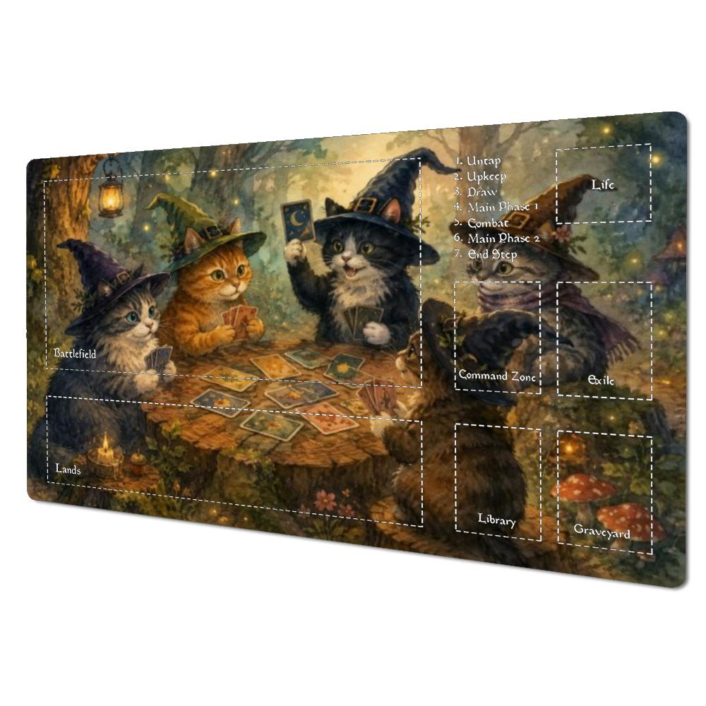 Witch Cats Play Cards Magic Forest Large TCG Playmat MTG Mat Anti-Slip Stitched Edge Durable Commander Desk tapete magic mtg