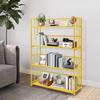Modern 4-Tier Book Storage Rack, Golden Iron Book Shelf, Holds 220 Lbs, Organize Books & Display Decor, Sturdy Metal Bookcase