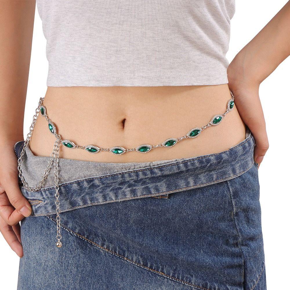 Gold Rhinestone Belly Belts Metal Y2K Waistband Colorful Crystal Waist Chain  Decorative Jeans