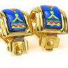 Used HERMES Earring Emile Feather Pattern Metal 15.3g Blue Multicolor Plating