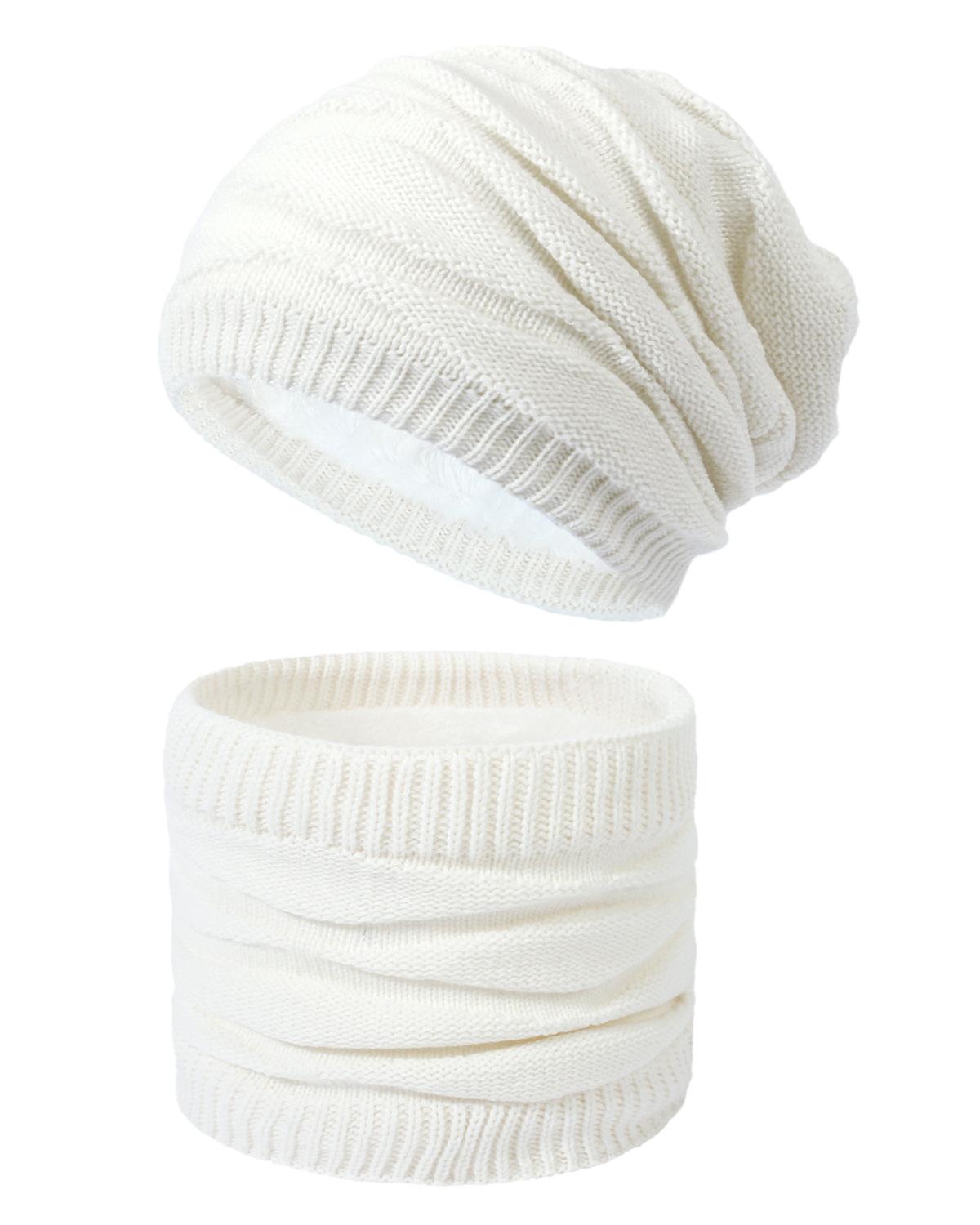 

Чоловіча та жіноча зимова тепла шапка з двох частин на флісовій підкладці та набір утеплювачів із суцільним діамантом В’язана вовняна шапка та шийна хустка білий