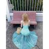French light green printed mesh suspender dress for women's summer seaside vacation royal sister pure desire fishtail hip-wrapped dress