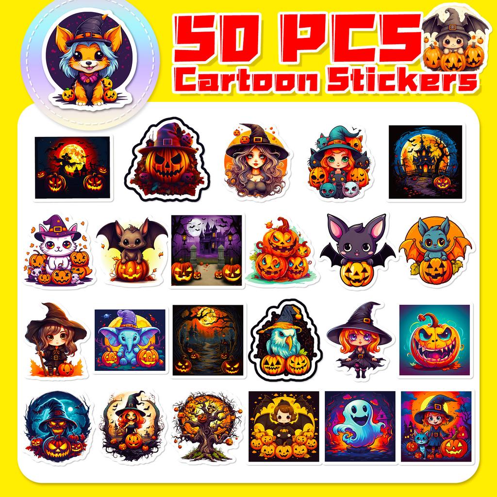 50 Black Face Halloween Stickers Horror Horror Night Personality Pumpkin Halloween Stickers