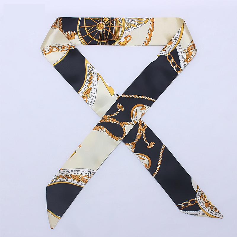 4cm* 95cm Woman Thin Imitation Silk Scarf Long Hair Strip Headband Neckerchief Fashion Bag Handle Ribbon Scarf Female Tie