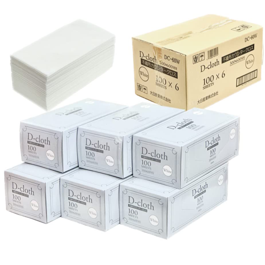 sheets x 6 Dainichi Sangyo Counter 30 x 60 Disposable Dish For Home and Commercial [100 boxes] D-Cloth Non-woven Cloth, White, Large, cm, Cloth,