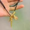 Fashion Autumn Winter New Metallic Fish Bone Pendant Necklaces For Women Long Adjustable Wax Rope Sweater Chain Chain