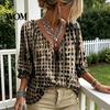 Comoda Maglietta da Viaggio da Donna Estiva Casual, Blusa con Scollo a V e Laccetti, Maniche 3/4, Blusa a Quadri Oversize con Stampa, Top Larghi e Svasati, Leggera