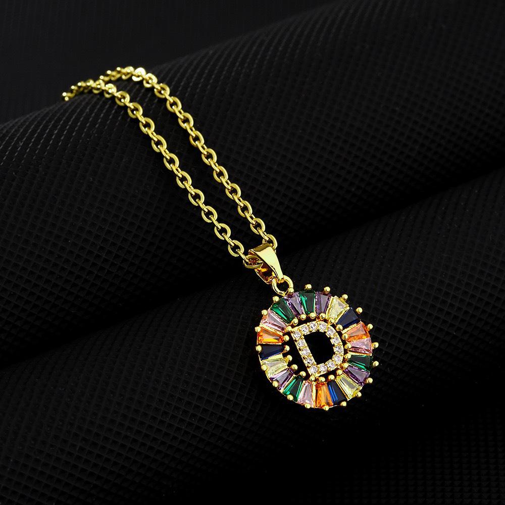 Xiyin Multicolor Zircon Copper Clavicle Chain Necklace with 26 Initial Pendants for Women
