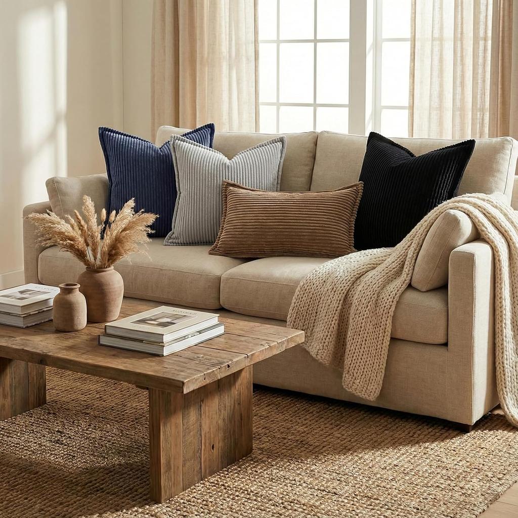 Black Corduroy Cushion Cover 45x45 Soft Fluffy Strip Pillow Cover Luxury Decorative Home Pillow Case For Sofa Living Room