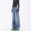 Women’s Plus Size Retro Loose Jeans: Contrast Splicing, Straight-Leg, Floor-Length, Perfect for Spring and Autumn