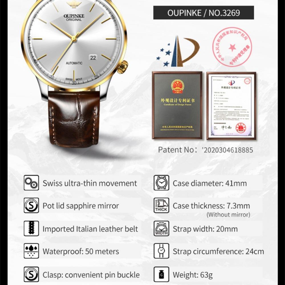 OUPINKE Montres Homme Horlogerie Mécanique Mode Montres Haut de Gamme