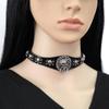 Skull & Lion Pendant Choker, Unisex Punk Leather Hanging Ring Clavicle Necklace