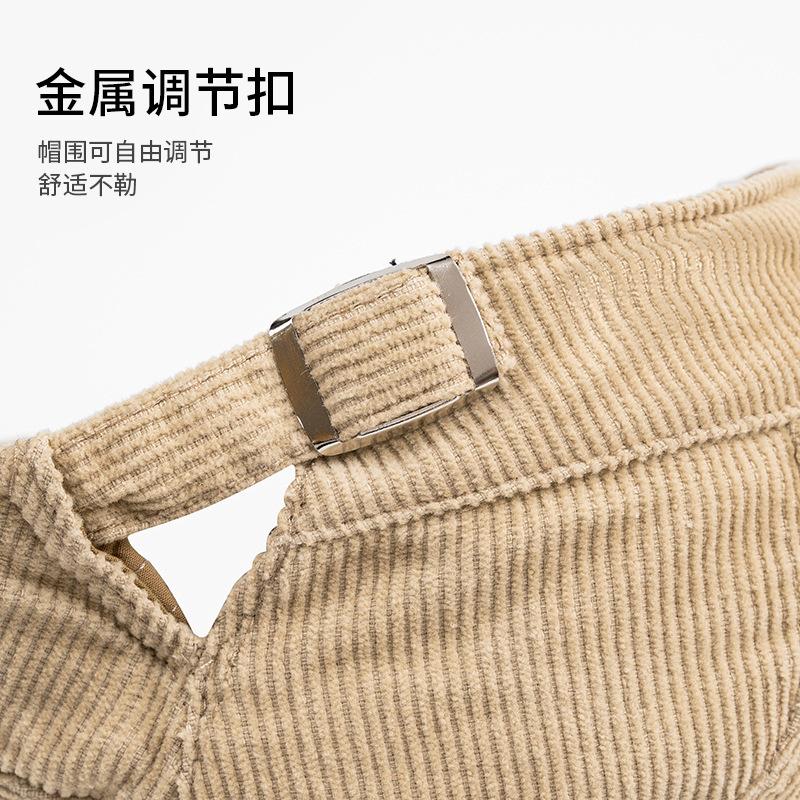 Corduroy cotton cap men's autumn beret big head circumference soft top forward hat British style newsboy hat