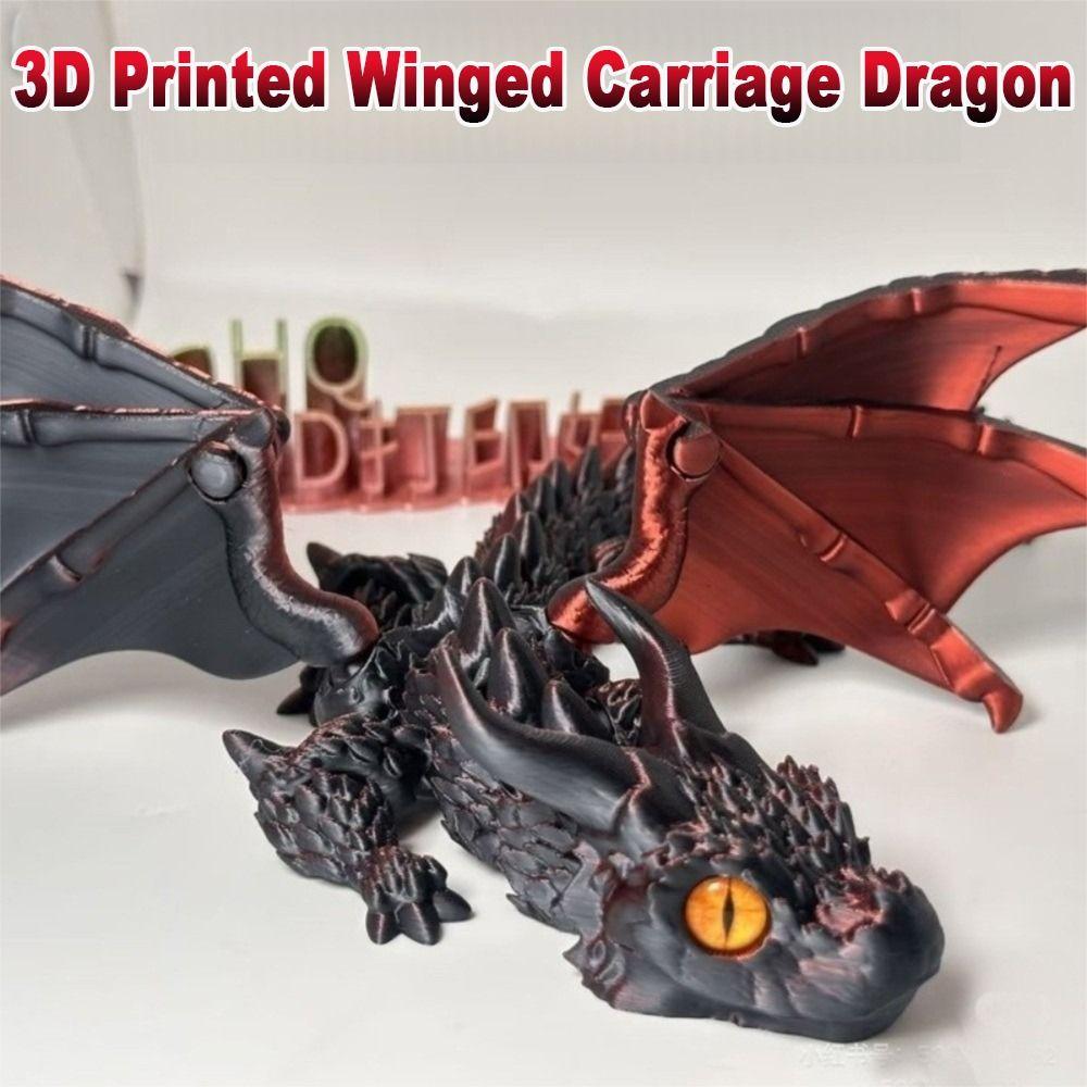 3D Printed 3D Printed Dragon Figurine Winged Design Multi-Jointed Movable Winged Carriage Dragon Art Deco Dragon Sculpture