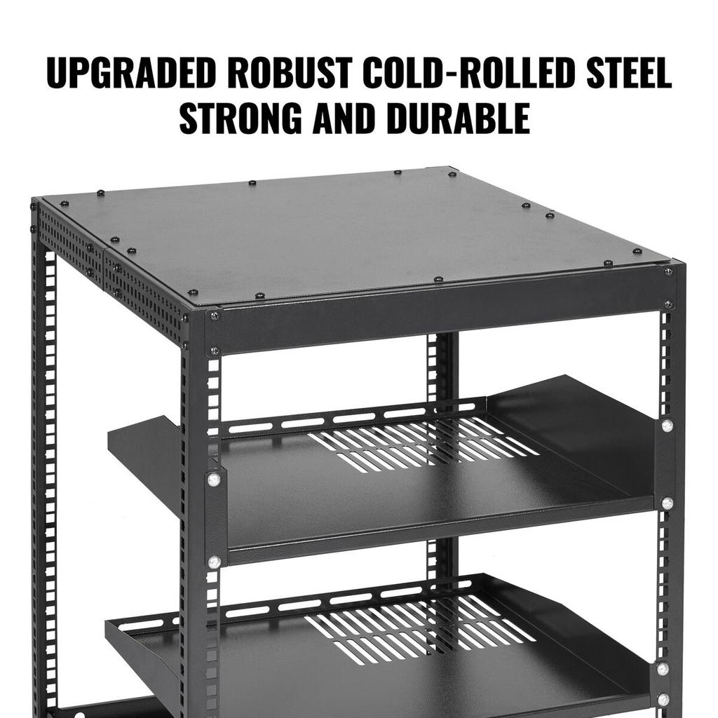 12U Open-Frame Server-Rack, 15''-40'' Verstellbare Tiefe, Freistehendes oder Wandmontage-Netzwerk-Server-Rack, 4-Pfosten AV-Rack mit Rollen, Bietet Platz für All Ihre