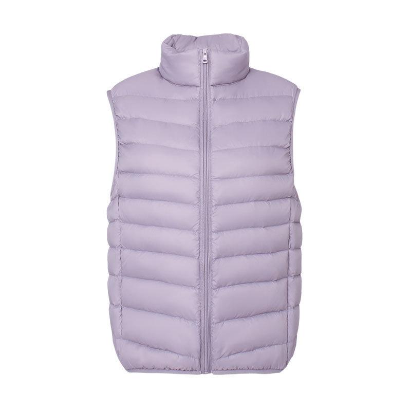 Women's Lightweight Down Vest Stand Collar Zip Up Sleeveless White Duck Down Padded Waistcoat Gilet
