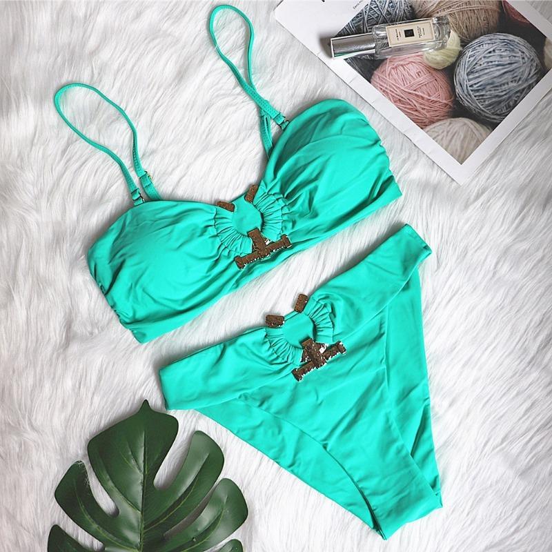 Women S Sexy Solid Cutout High Waist Bikini Swimsuit