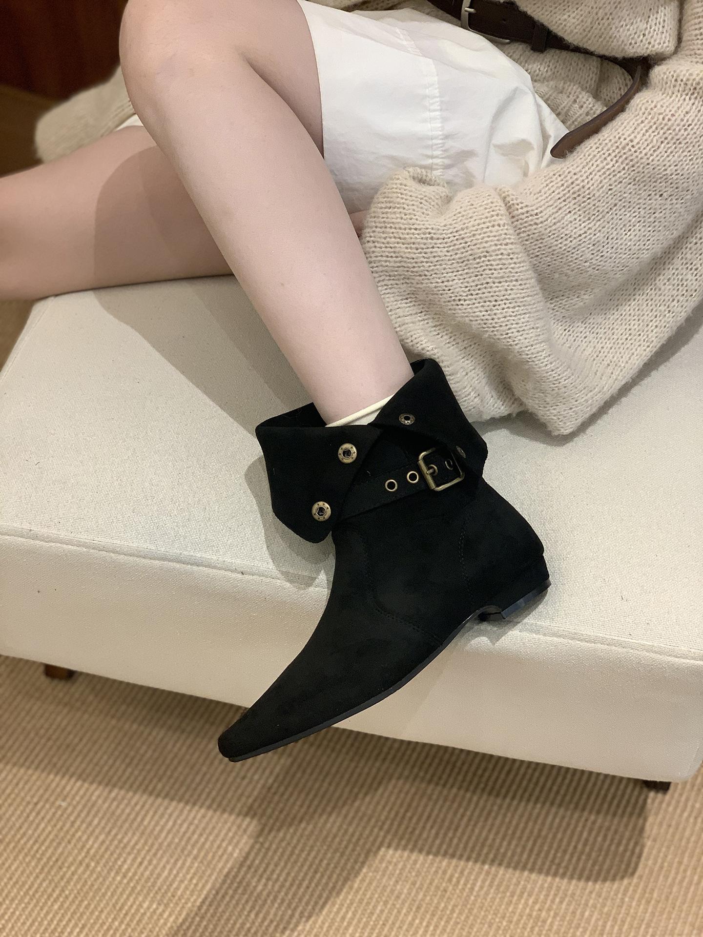 

Coarse Heel Suede Medium Boots Women s 2025 Autumn and Winter Retro Spice Girl Style Western Cowboy Boots with Skirt Skinny Boots Short Boots 40 чёрный