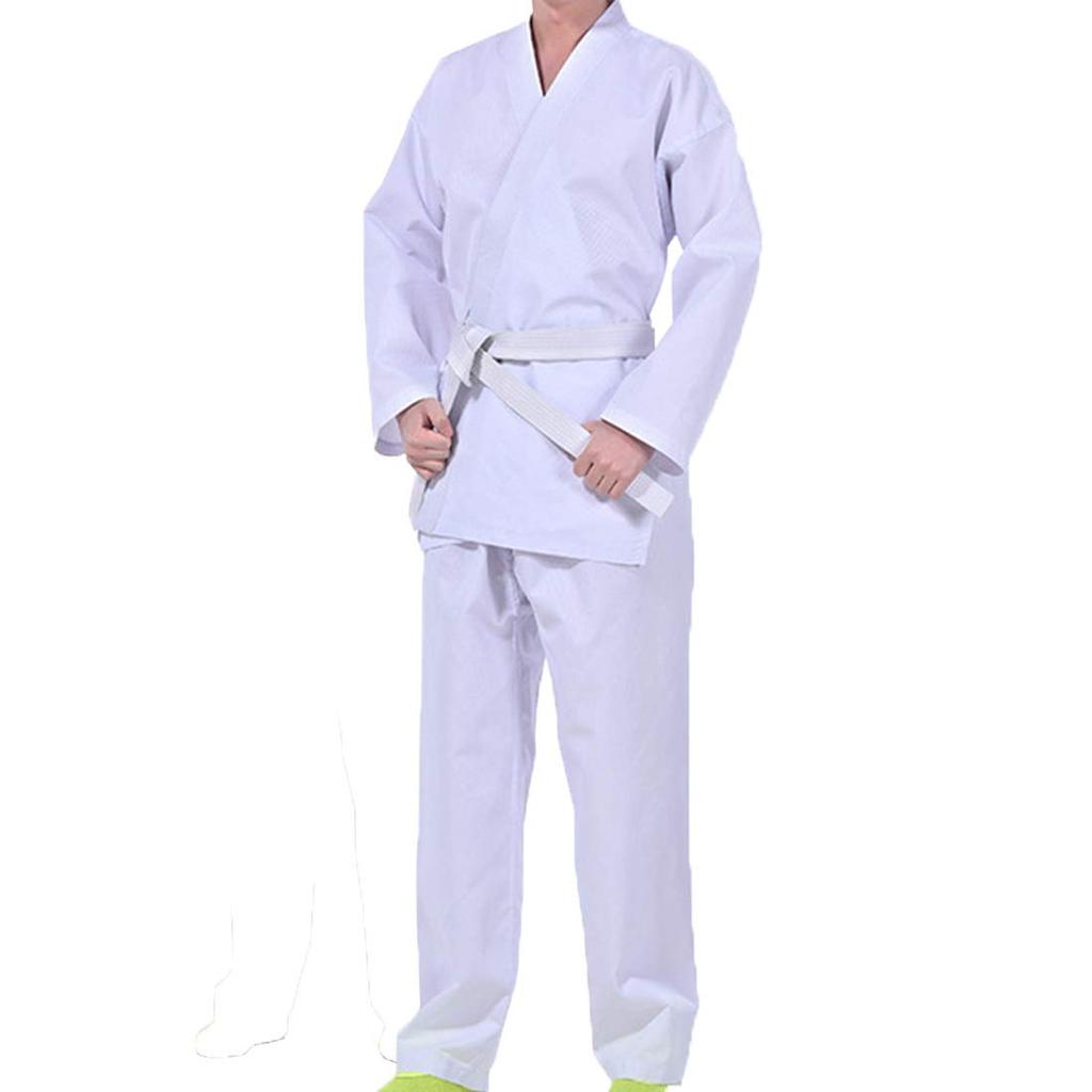 Jinning Karate Gi Judo Gi with Belt All Cotton Practice School Karate Uniform Martial Arts Loose Sport Suit Plain Adult Unisex White 170cm
