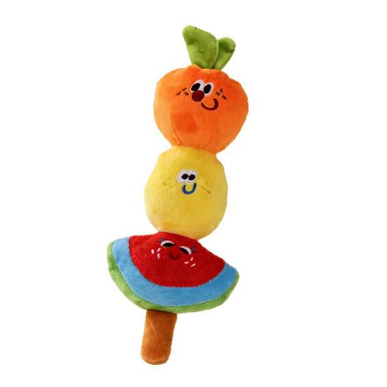 Plush Dog Chew Toy Squeaky Fruit Skewer Puppy Teething Toy Crinkle Interactive Tug-of-War Toy for Dogs Teeth Cleaning Entertainment