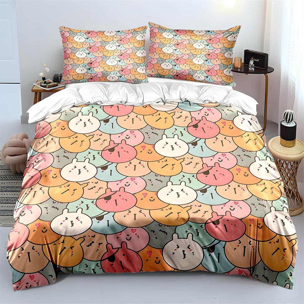 Cute Cartoon Animal Face Background Bedding Set For Kids Luxury Gift 3Pc Digital Print Comforter Set Soft Comfortable Breathable
