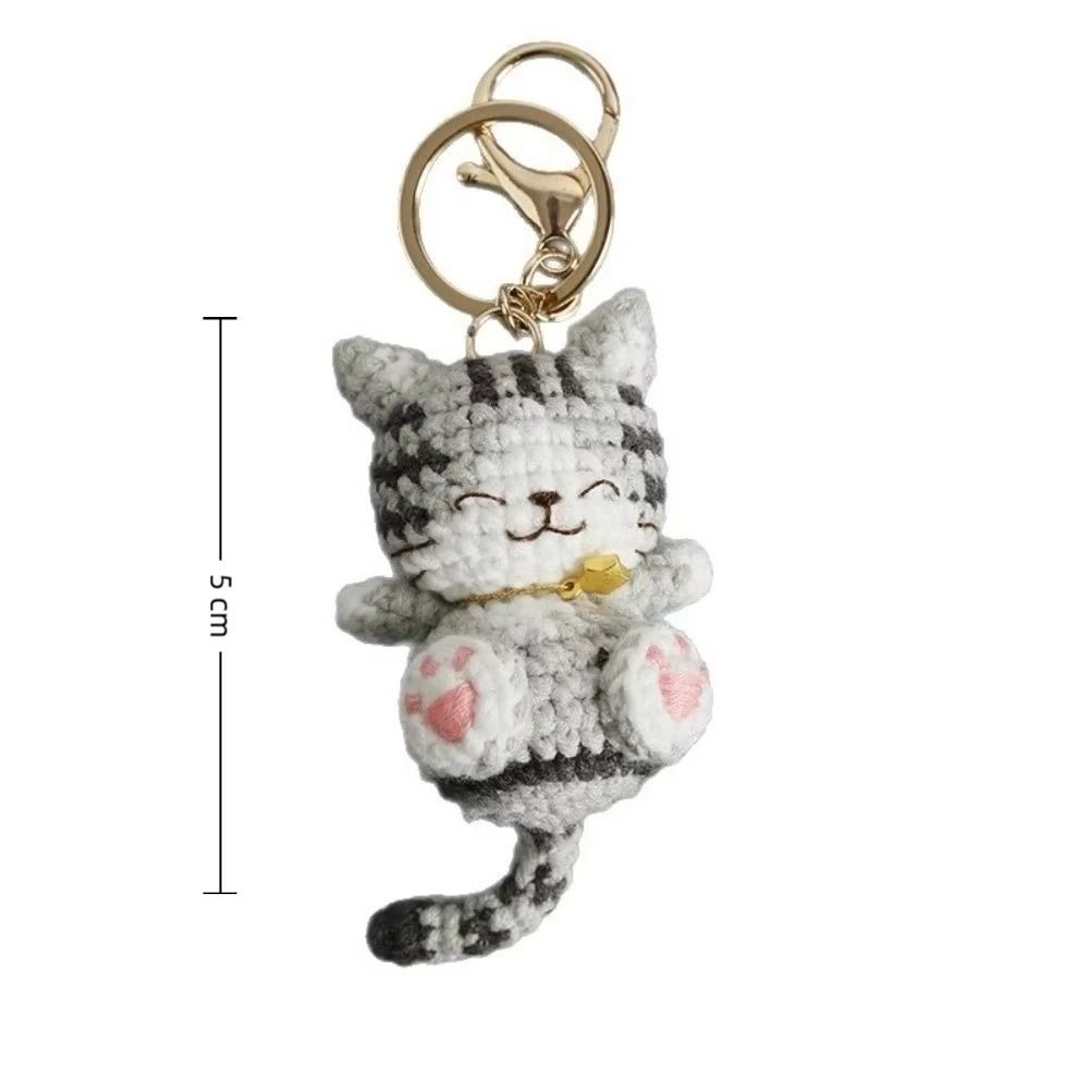 Animal Handwoven Cat Pendant Knitting Doll Cat Key Chain Creative Crochet Kitten Keyrings Backpack