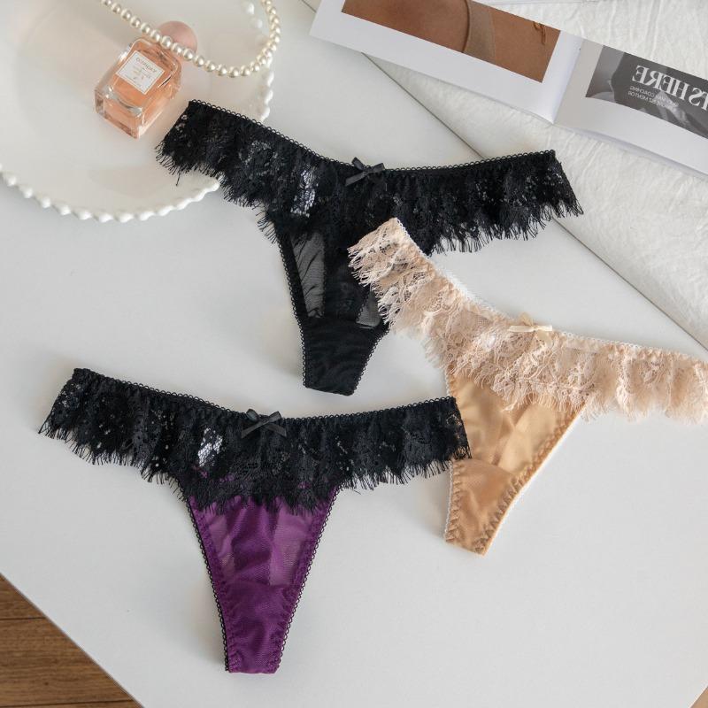 Perizoma Sexy Estivo da Donna con Pizzo Fiocco Elastico Vita Bassa