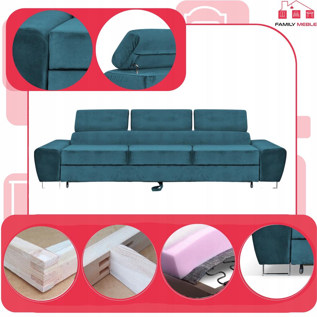 Sofa 3 Seater Sofa Bed with Sofa Bed. Bosso Family Sleeping Furniture Blue Velvet