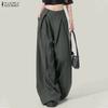 ZANZEA Women Commuer Casual Solid Color Loose Wide Leg Pants