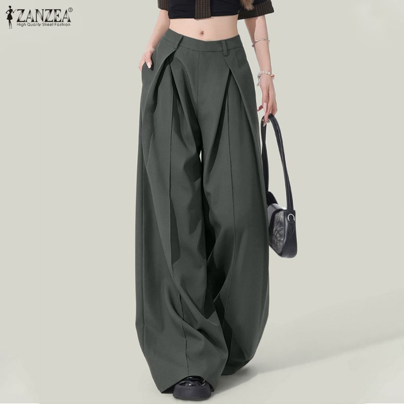 ZANZEA Women Commuer Casual Solid Color Loose Wide Leg Pants