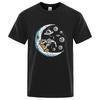 Men's T-shirt High Quality Funny Astronaut Skateboarding In Space Print Cool Loose O-neck T-shi
