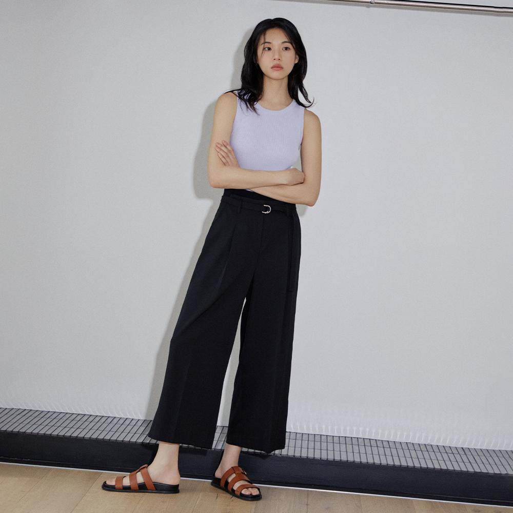 LAP Elastic Waistband Belted Pants Set Ar2Wp563