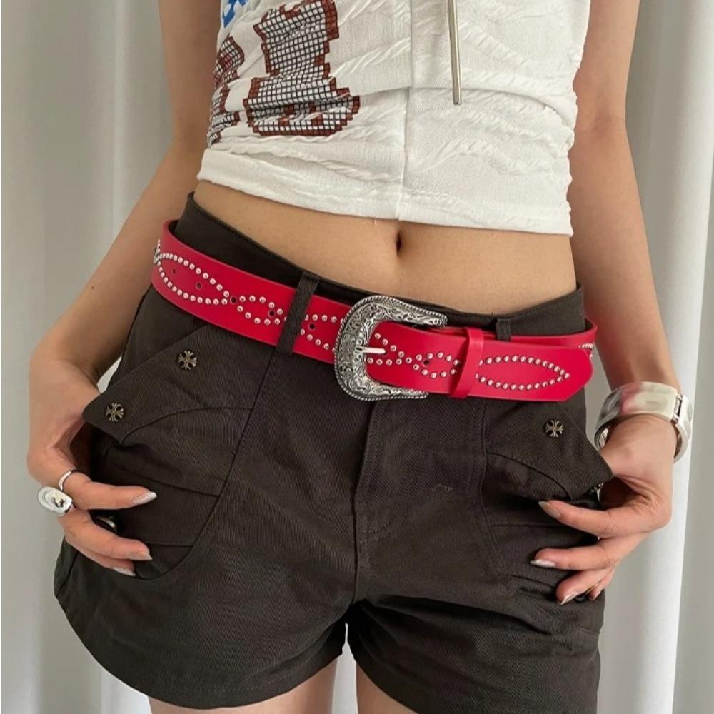 Ethnic Style Rivet Waist Belt PU Leather Dress Jeans Belt Fashion Women's Belt  Ladies