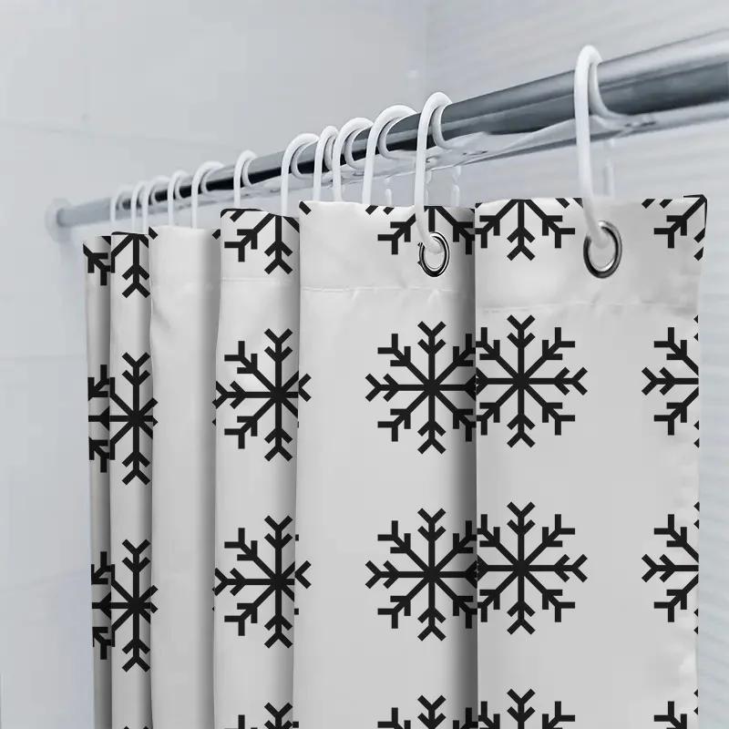 Modern Snowflake Pattern Shower Curtain Set Black White Bathroom Decor Ideas For Kids Bathrooms, Washable Waterproof Fabric With