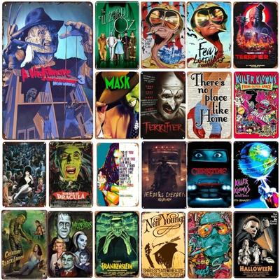 Retro Halloween Metallschild Horrorfilm-Thema Shabby Eisenmalerei Blechschilder Wandkunst Man Cave Filmtheater Club Heimdekoration