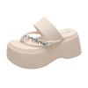Thick-soled Flip-flops for Women's 2025 Summer New Rhinestone Sandals for Small People To Increase Their Height, Muffin Bottom Beach Cool Slippers