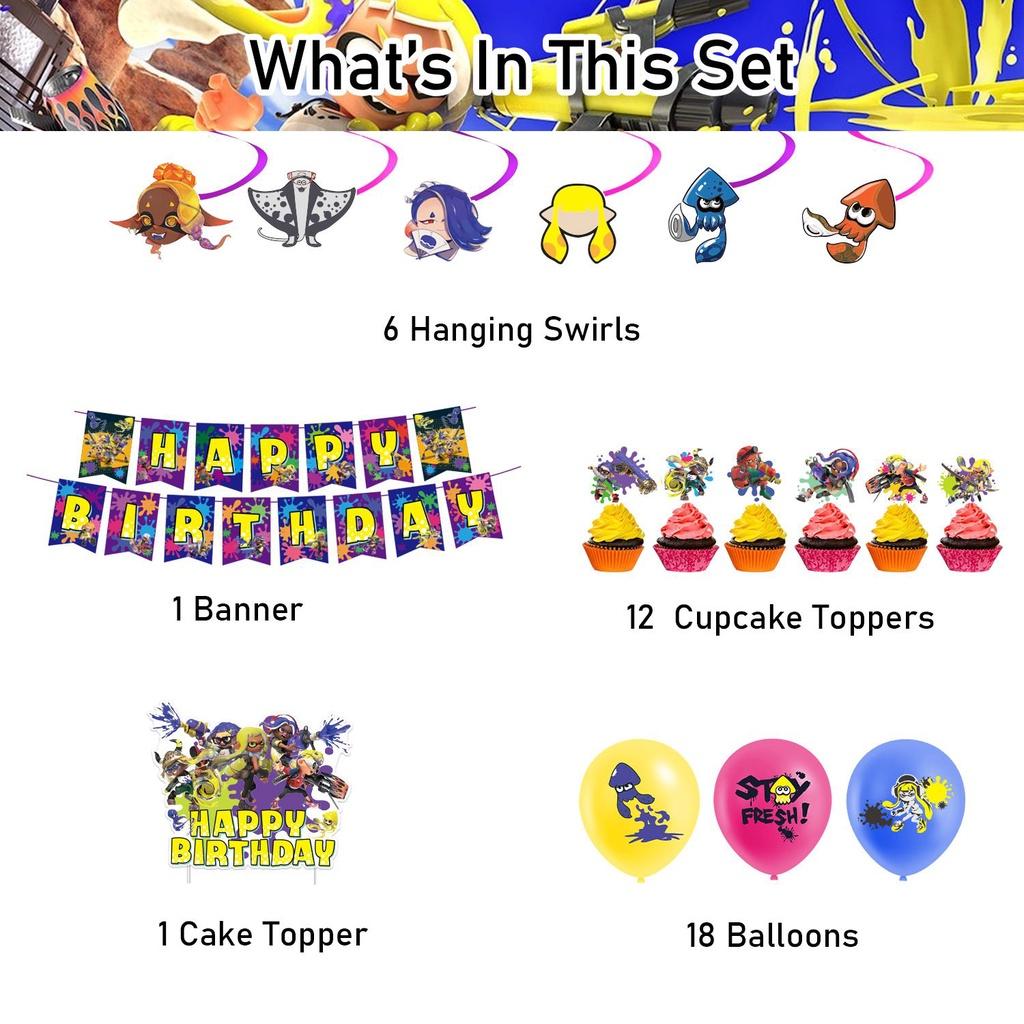 Splatoon3 Supplies Party Banner Cake Topper Balloons Kids Decoration Birthday