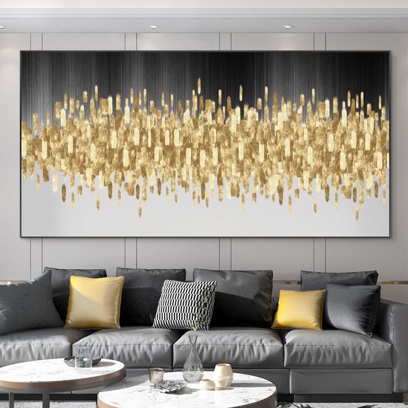 Abstract Leaves Oil Painting Print On Canvas Texture Golden and Silver Trees Wall Art Modern Home Decor Living Room Wall Decor