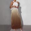 European & American Gradient Halter Neck Backless Dress - Spring/Summer A-Line Maxi with Spaghetti Straps.