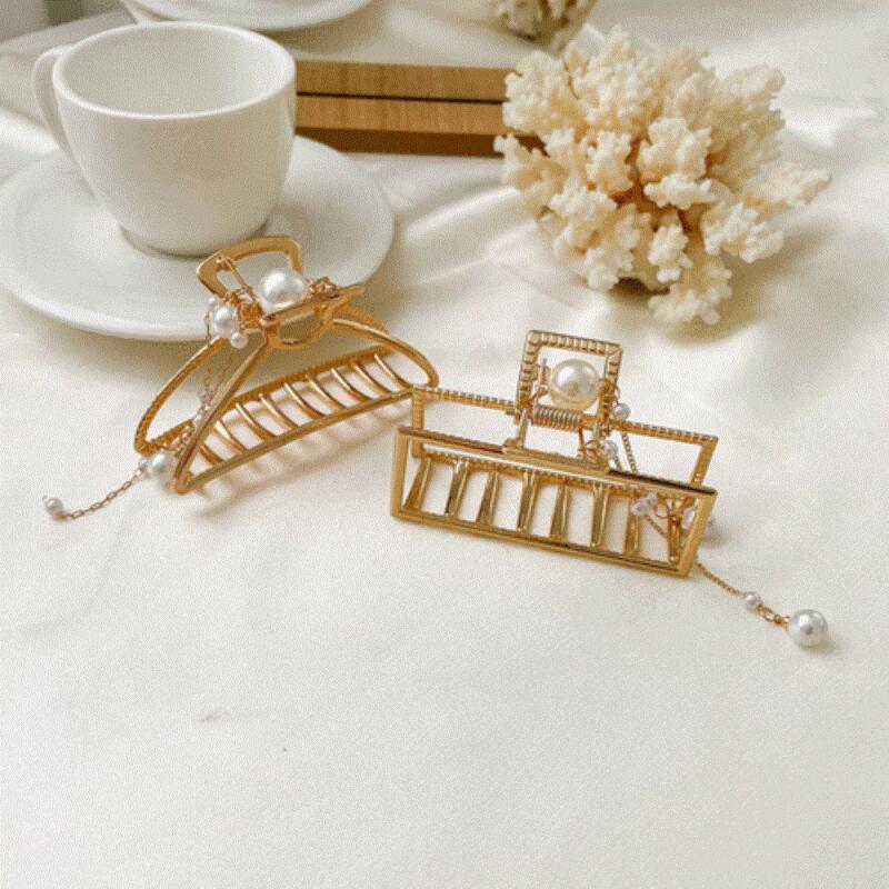 Tiddire Bead Pearl Hair Square Drop Hair Clip Pearl triangle