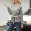 Women's Casual Fashion Strappy Belly-covering Slimming Round Neck Pullover Long-sleeved Top