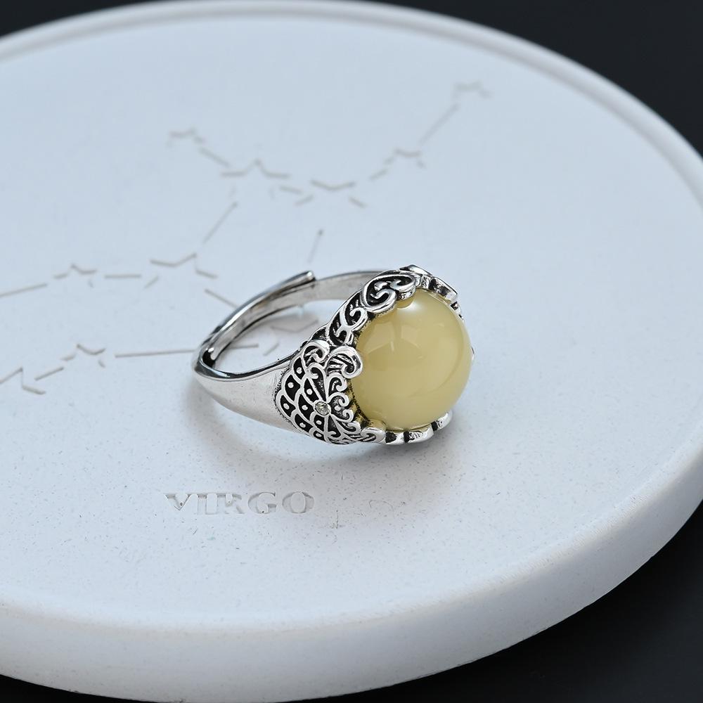 Yellow Gemstone Cloud Ring for Women: Light Luxury, High-End Feel, Retro Trend, Adjustable National Style Index Finger Accessory.