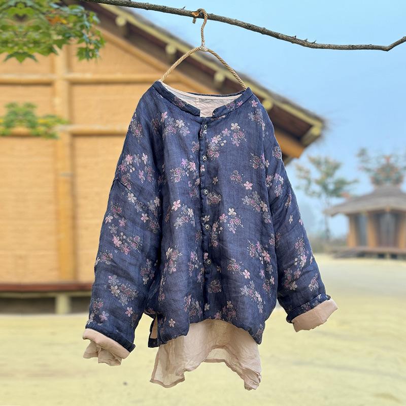 

Johnature Женские пальто в китайском стиле с круглым вырезом и длинными рукавами на пуговицах, зимние винтажные женские пальто One Size